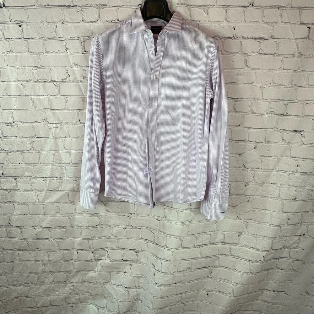 untucketit slim fit long sleeve purple gigham plaid sz large preppy office